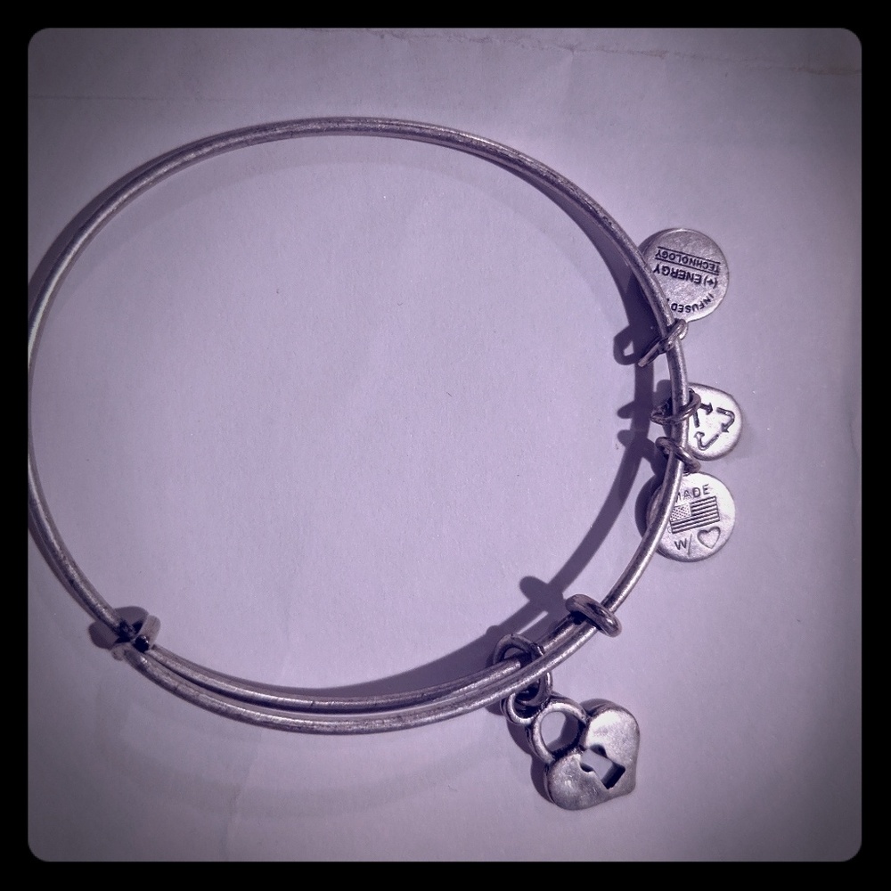 Silver Alex and Ani heart charm bangle